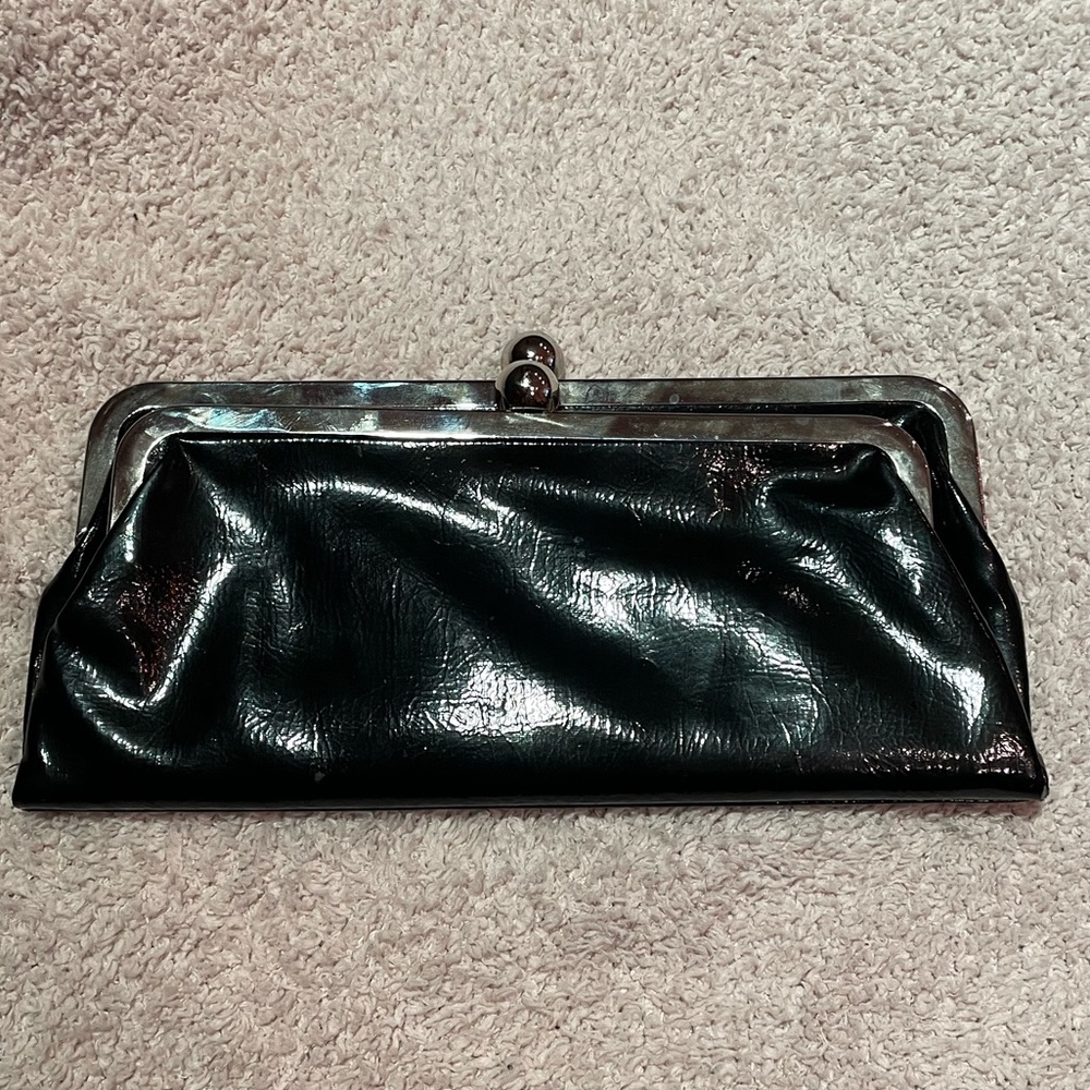 Black clutch with silver trim